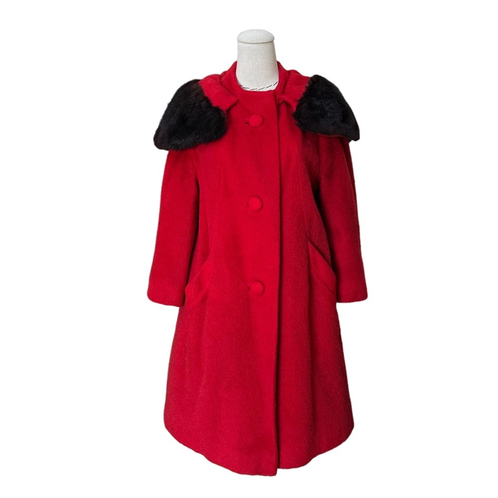 Vintage Lilli Ann 60s Red Wool Coat Brown Fur Collar